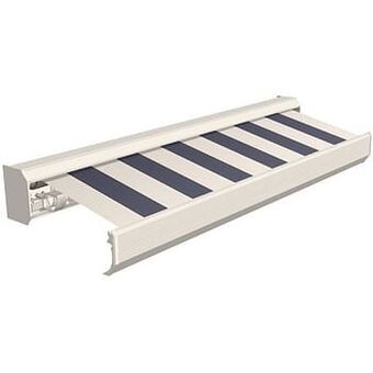 Brico Domasol zonnetent elektrisch met afstandsbediening ’Factor 30-A’ blauw/wit brede strepen 500 x 300 cm aanbieding