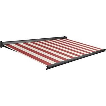 Brico Domasol zonnetent elektrisch ’Factor 10-A’ rood/witte strepen 550 x 250 cm aanbieding