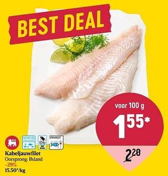 Delhaize Kabeljauwfilet aanbieding