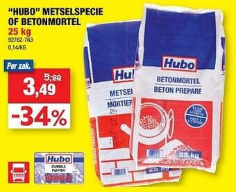 Hubo Hubo metselspecie of betonmortel aanbieding