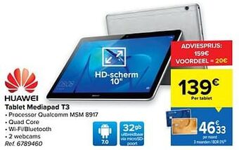Carrefour Huawei tablet mediapad t3 aanbieding