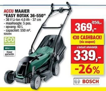Hubo Bosch accu maaier easy rotak 36-550 aanbieding