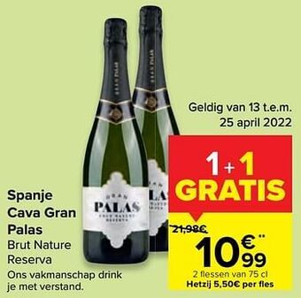 Carrefour Spanje cava gran palas brut nature reserva aanbieding