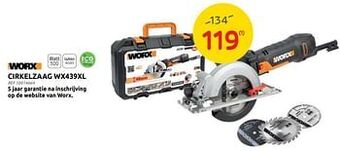 Brico Worx cirkelzaag wx439xl aanbieding