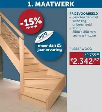Zelfbouwmarkt Gesloten trap met kwartslag rubberwood aanbieding