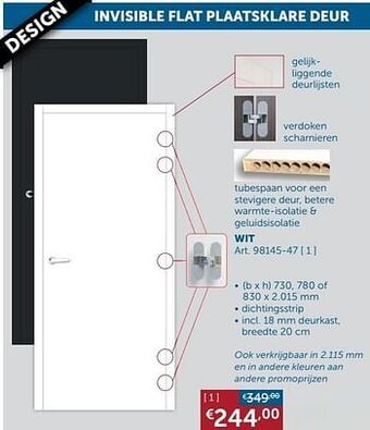 Zelfbouwmarkt Invisible flat plaatsklare deur wit aanbieding