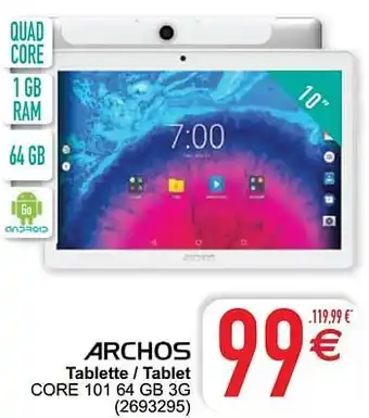 Cora Archos tablette - tablet core 101 64 gb 3g aanbieding