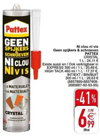 Ni clou ni vis geen spijkers + schroeven pattex cristal