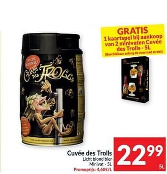 Intermarché Cuvée des trolls licht blond bier minivat aanbieding
