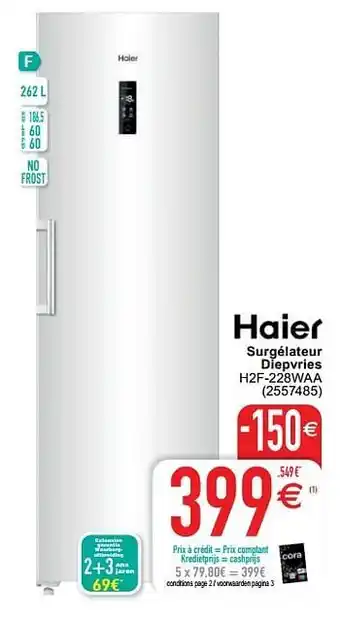Cora Haier surgélateur diepvries h2f-228waa aanbieding