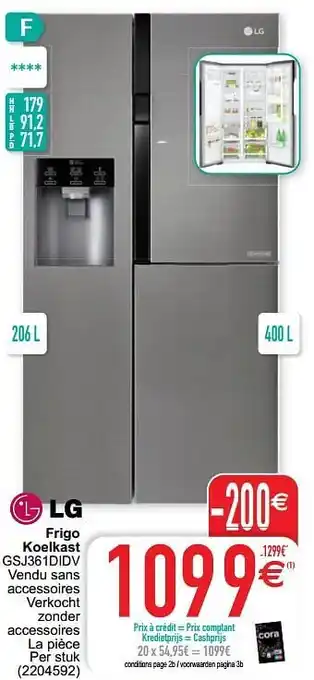 Cora Lg frigo koelkast gsj361didv aanbieding