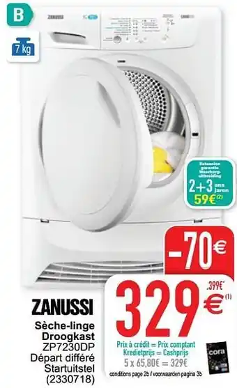 Cora Zanussi sèche-linge droogkast zp7230dp aanbieding