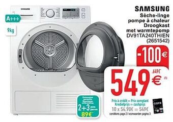 Cora Samsung sèche-linge pompe à chaleur droogkast met warmtepomp dv91ta240th-en aanbieding