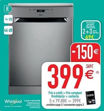 Cora Whirlpool lave-vaisselle vaatwasser owfc3c26x aanbieding