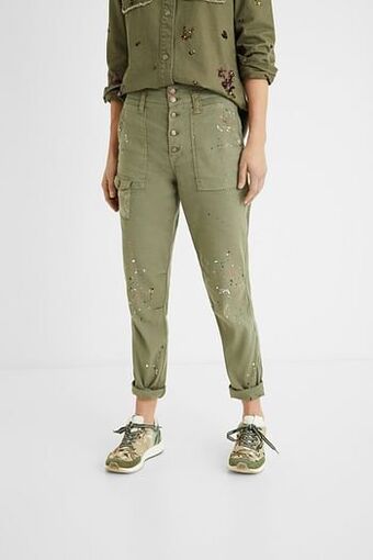 Desigual Comfort fit broek met verfspatten - GREEN - 40 aanbieding