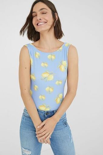 Slim fit body met citroenen - BLUE - M