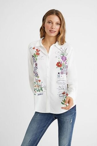 Desigual Blouse met geborduurde bloemen - WHITE - XXL aanbieding