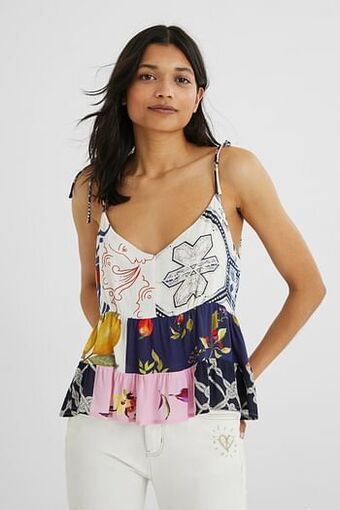 Desigual Loose fit blouse van viscose met schouderbandjes - WHITE - XL aanbieding