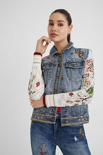 Desigual Slim fit spijkerjack met breisel - BLUE - 36 aanbieding
