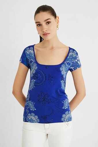 T-shirt met korte mouwen en paisley - BLUE - XL