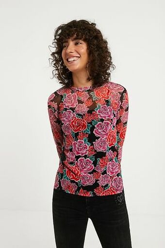 Desigual Slim fit shirt met bloemen - RED - M aanbieding