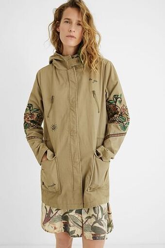 Parka met capuchon en bloemen - BROWN - 42