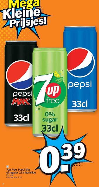 Albert Heijn 7up Free, Pepsi Max Of Regular aanbieding
