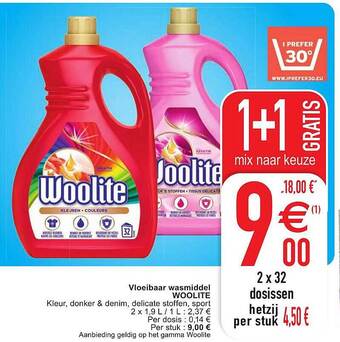 Cora Vloeibaar Wasmiddel Woolite aanbieding