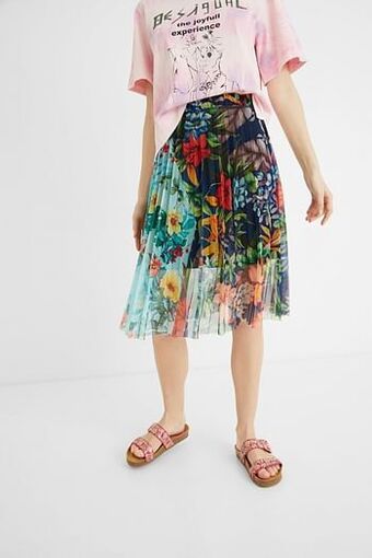 Desigual Geplisseerde boho midirok met bloemen - WHITE - M aanbieding