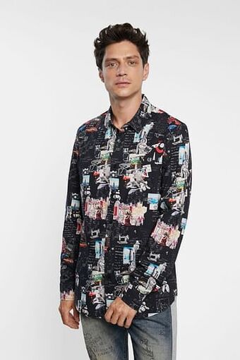 Desigual Slim fit arty overhemd van 100% katoen - BLACK - XL aanbieding