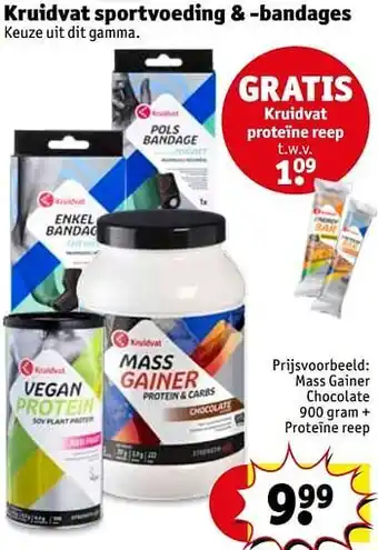 Kruidvat Mass gainer chocolate 900 gram + proteïne reep aanbieding