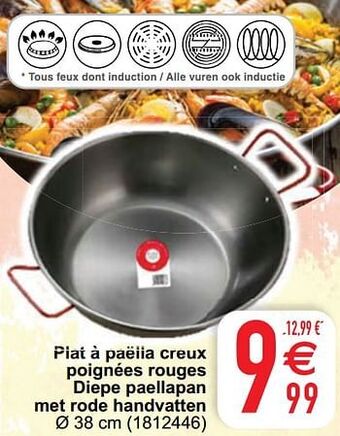 Cora Plat à paëlla creux poignées rouges diepe paellapan met rode handvatten aanbieding