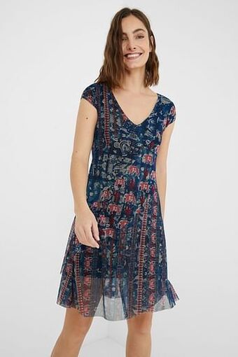 Desigual Wijd uitlopende jurk met V-hals - BLUE - M aanbieding