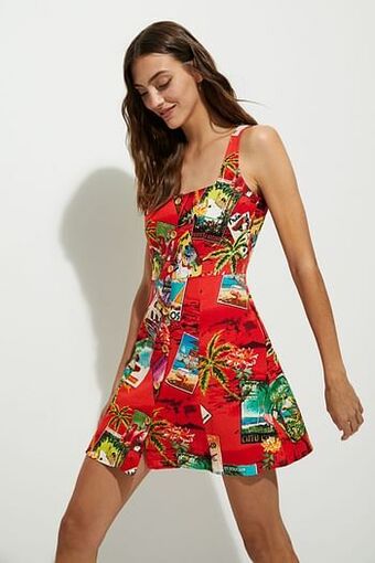 Korte linnen bodycon jurk - RED - M