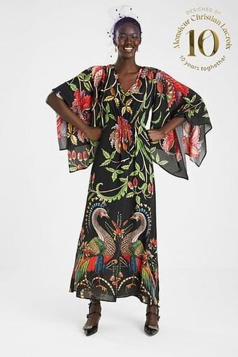 Desigual Lange loose fit jurk met wijde driekwartmouwen - BLACK - L aanbieding