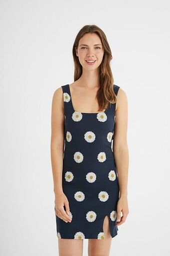 Desigual Korte slim fit jurk met madeliefjes - BLUE - L aanbieding