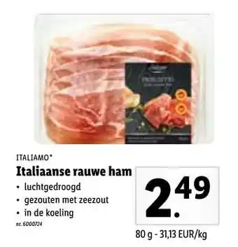Lidl Italiaanse rauwe ham aanbieding