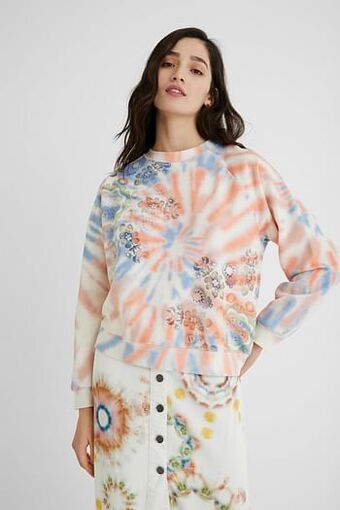 Desigual Fleece sweatshirt met tie-dye - WHITE - L aanbieding