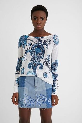 Desigual Gebreide trui met print - WHITE - L aanbieding