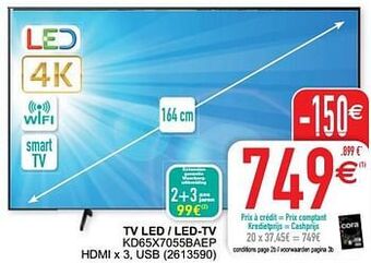 Cora Sony tv led - led-tv kd65x7055baep aanbieding
