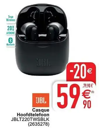 Cora Jbl casque hoofdtelefoon jblt220twsblk aanbieding