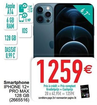 Cora Apple smartphone iphone 12+ pro max 128 gb aanbieding