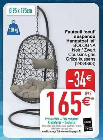 Cora Fauteuil `oeuf` suspendu hangstoel ei bologna aanbieding