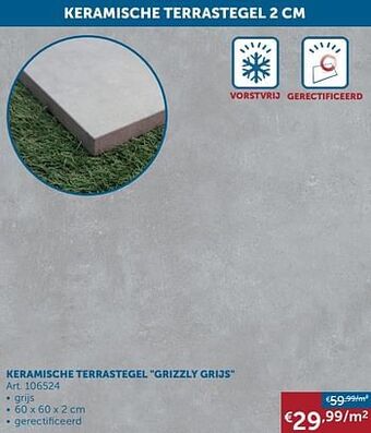 Keramische terrastegel grizzly grijs