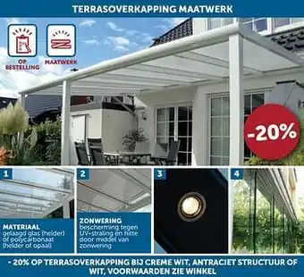 Zelfbouwmarkt Terrasoverkapping maatwerk -20% aanbieding