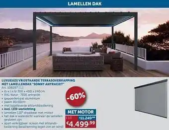 Zelfbouwmarkt Luxueuze vrijstaande terrasoverkapping met lamellendak sonny antraciet met motor aanbieding