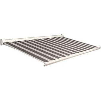 Brico Domasol zonnetent elektrisch ’Factor 10-C’ zwart/wit smalle strepen 450 x 250 cm aanbieding