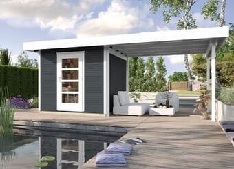 Brico Weka tuinhuis met overkapping 172 Type B GR2 antraciet 240x530cm aanbieding