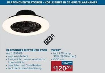 Zelfbouwmarkt Plafonnier met ventilator zwart aanbieding