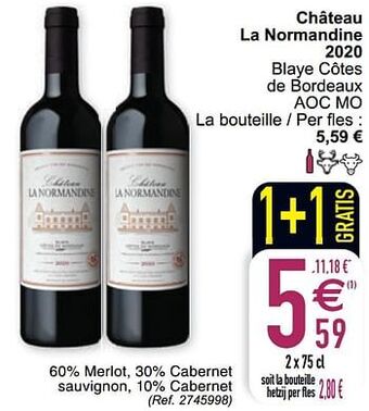 Cora Château la normandine 2020 blaye côtes de bordeaux aoc mo aanbieding